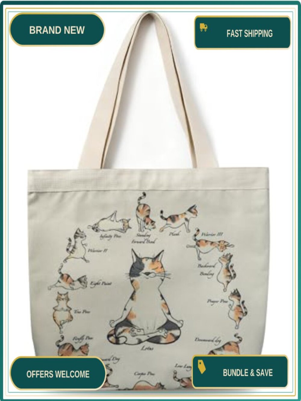 Heavy Duty Canvas Tote Bag Reusable Grocery Bag with Zipper and Pockets